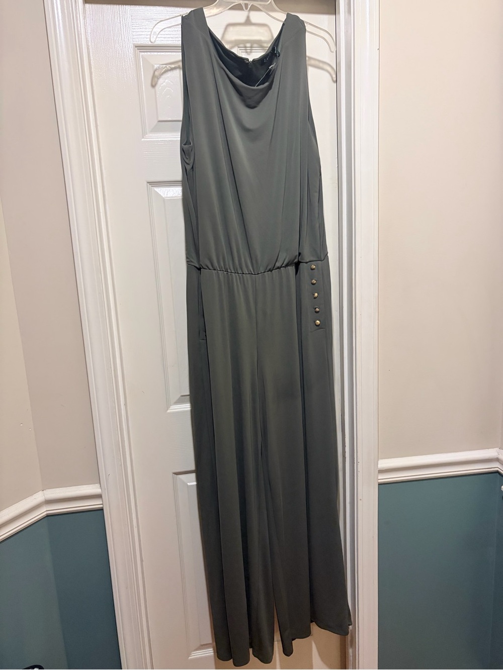 Ralph Lauren Olive Green Wide-Leg Jumpsuit with Side Button Detail